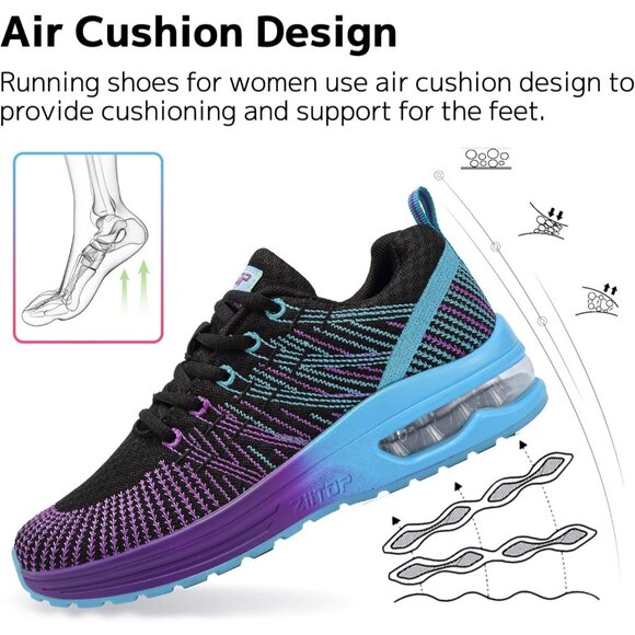 Brand New Women Black Purple Mesh Running Air Cushion Walking Tennis Shoes - Picture 5 of 7